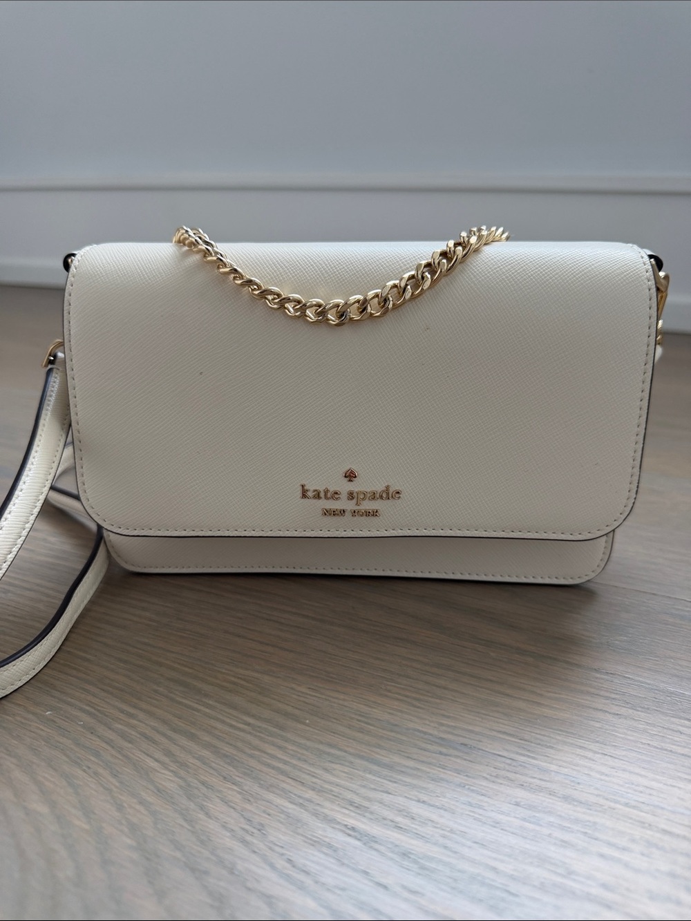 kate spade Ivory Leather Crossbody with Gold Chain